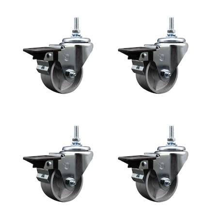 Service Caster 3 Inch Semi Steel 12 MM Threaded Stem Caster Set with Brake SCC-TS20S315-SSR-PLB-M1215-4